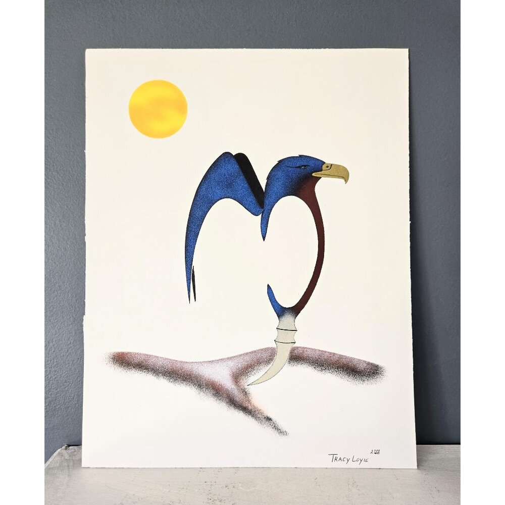 Original Tracy Loyie Cree Indigenous Painting Surrealist Eagle Bird Landscape